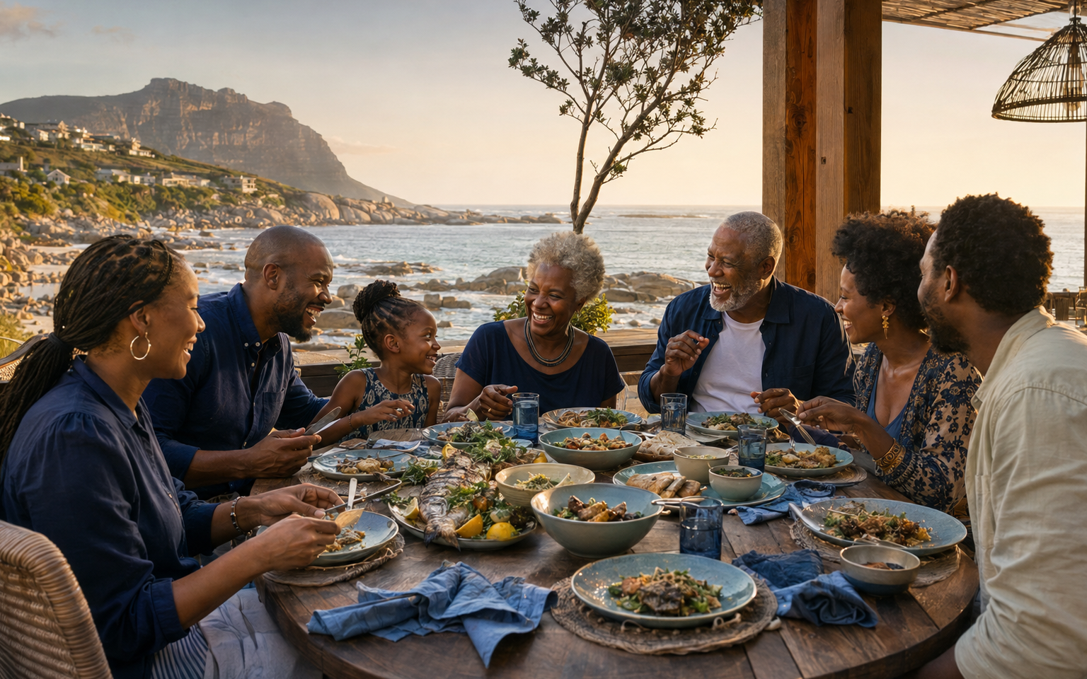Illustrative multigenerational family sharing a meal in the Cape